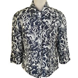 Hilton Hollis Navy Blue and White Floral/Paisley Patterned Jacket 10